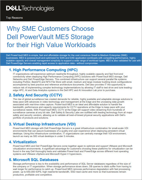 Why SME Customers Choose Dell Power Vault ME5 Storage for their High Value Workloads